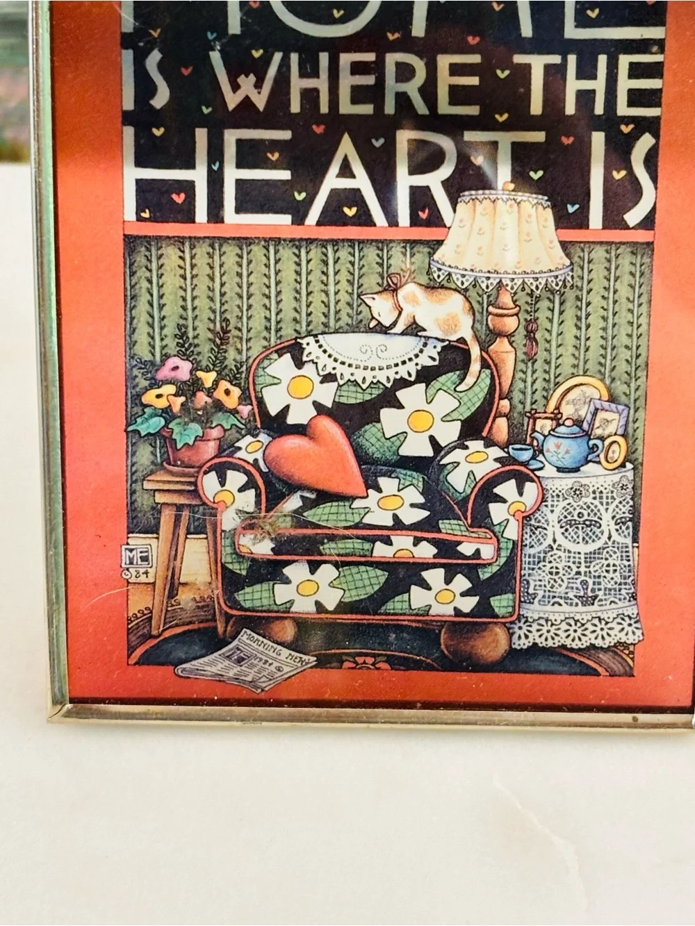 Mary Engelbreit Home Is Where the Heart Vintage Enesco Brass frame Sun Catcher
